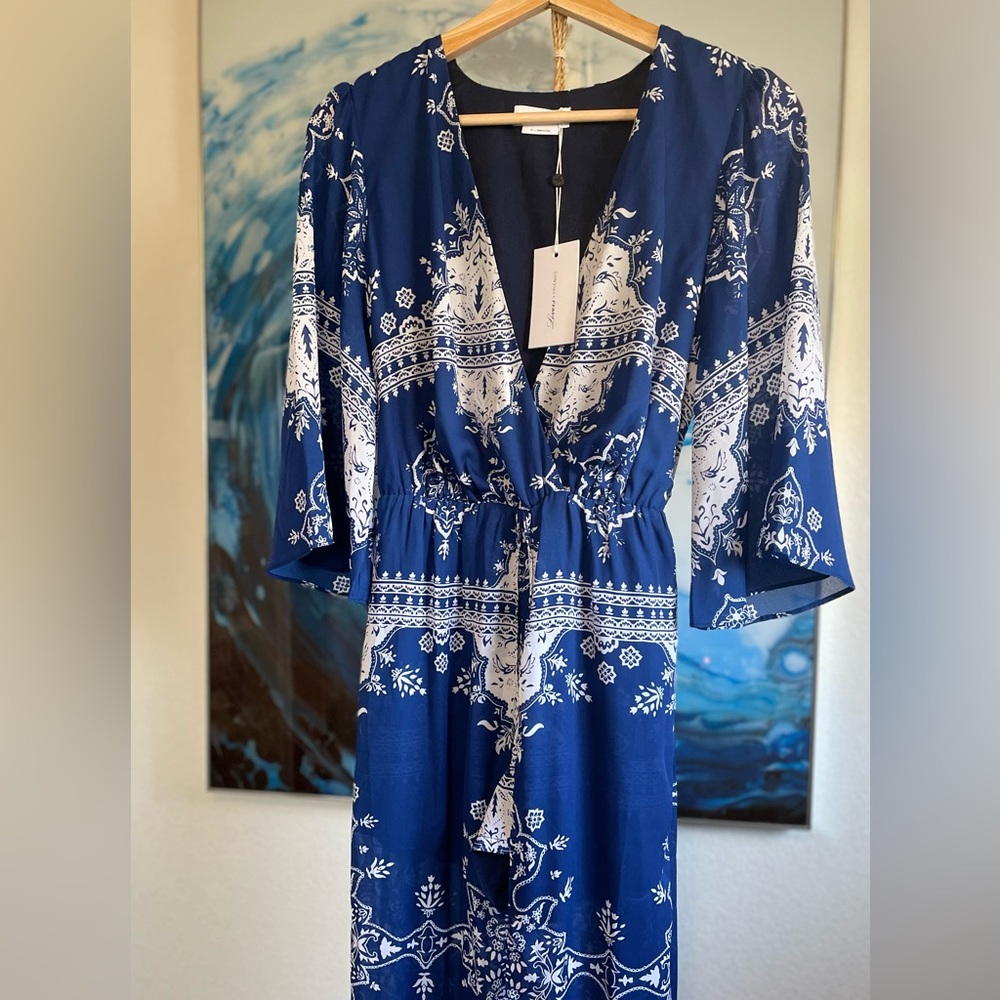 Lovers + Friends Ashton Dress Blue Temple Scarf